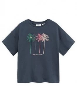 Image of Mango Girls Embossed Short Sleeve Tshirt - Charcoal