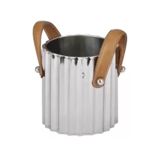 Image of Silver Fluted Leather Handled Single Champagne Cooler