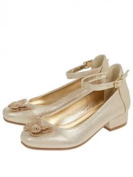 Image of Monsoon Girls Fluttering Butterfly Mini Heel Shoes - Gold, Size 3 Older