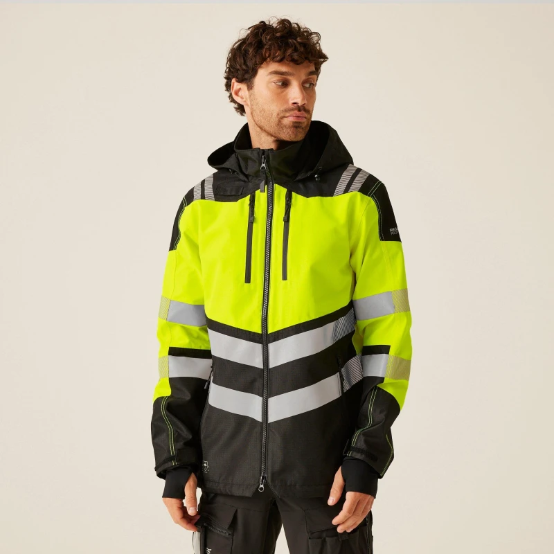 Image of Regatta Regatta Men Hi-Vis X-PRO Waterproof Shell Jacket in Bright Yellow Size: Medium Bright Yellow M Male 5063019886701