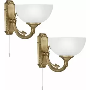 Image of 2 pack Wall Light Colour Bronzed Cast Metal Shade White Satin Glass E14 1x40W