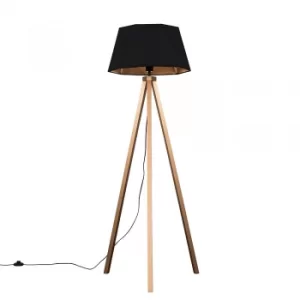 Image of Barbro Copper Tripod Floor Lamp With Black And Copper Shade