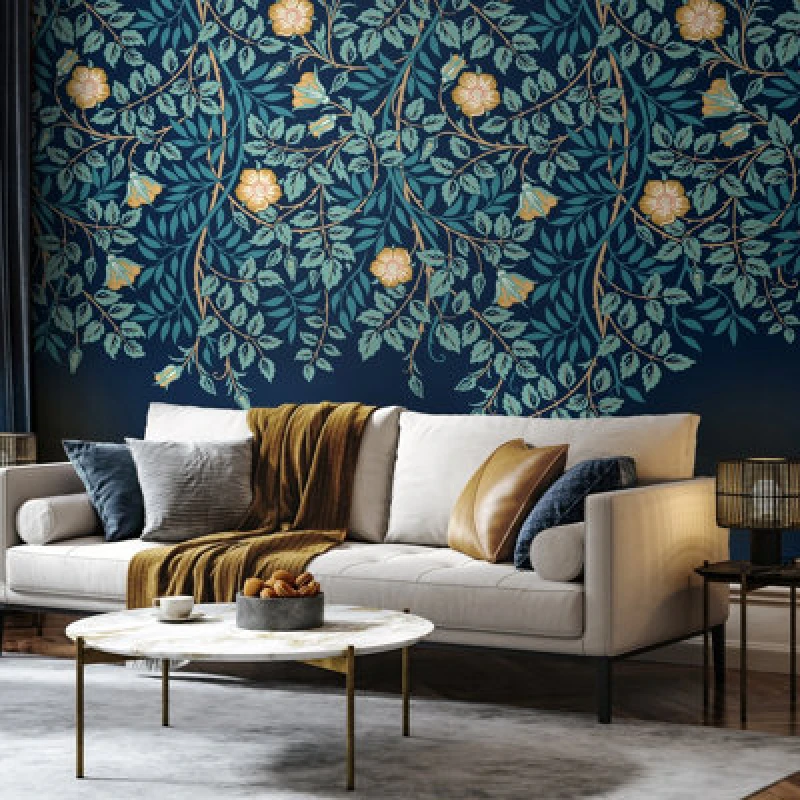 Image of Origin Murals Cascading Rosehip - Indigo And Teal Matt Smooth Paste The Wall Mural 350Cm Wide X 280Cm High