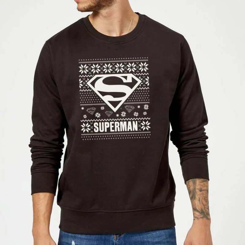Image of DC Superman Christmas Knit Logo Black Christmas Jumper - L