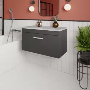 Image of Nuie - Athena Wall Hung 1-Drawer Vanity Unit with Grey Worktop 800mm Wide - Gloss Grey