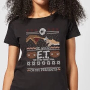 Image of E.T. the Extra-Terrestrial Be Good or No Presents Womens T-Shirt - Black - M