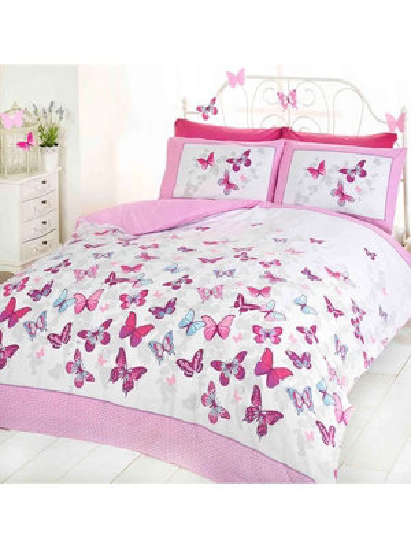Image of Butterfly Flutter Double Duvet Cover And Pillowcase Set - Pink