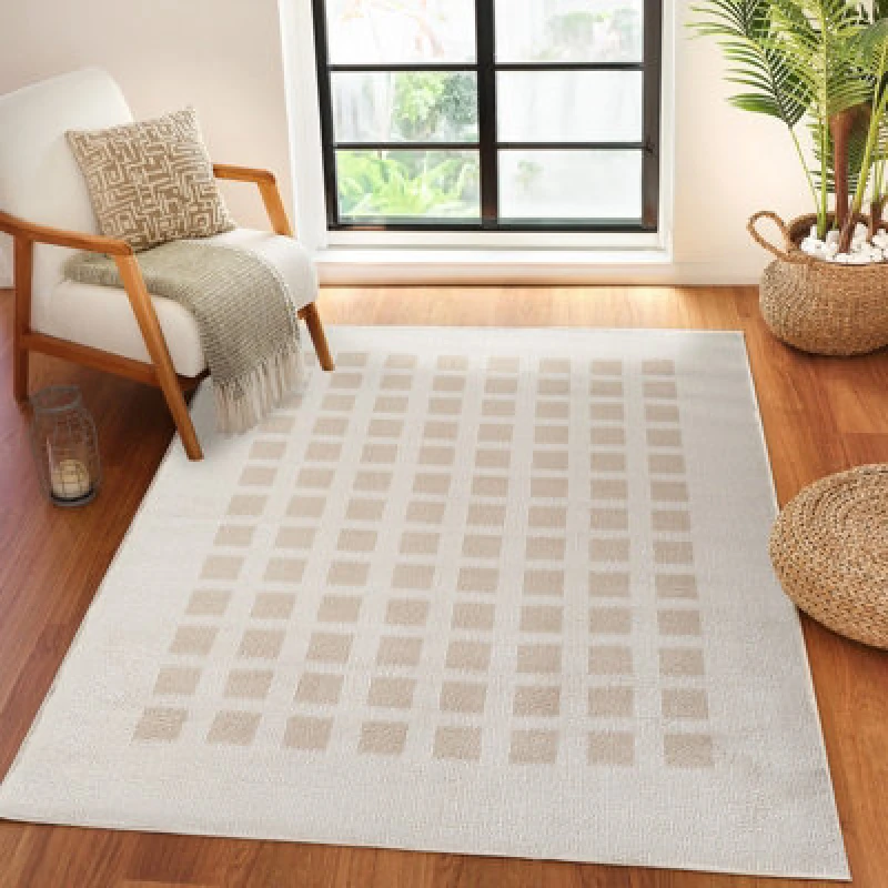 Image of Livabliss Machine Washable Modern Shaggy Beige Laurine Area Rug 160 X 213cm - Easy Care, Non Shedding, Ideal For Living Room & Bedroom