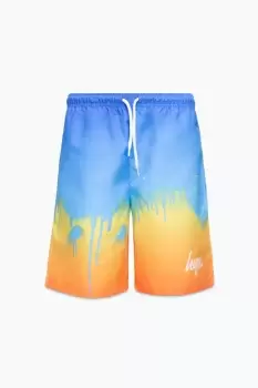 Image of Red Sunset Drip Script Swim Shorts