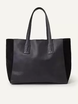 Image of Accessorize Leather Stitch Detail Tote Bag, Black, Women