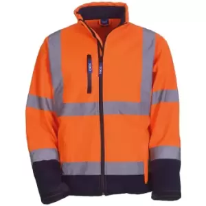 Image of Yoko Mens Hi-Vis Sofshell Jacket (S) (Hi Vis Orange/Navy) - Hi Vis Orange/Navy