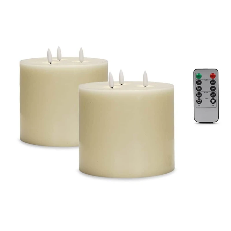 Image of ValueLights LED Set of 2 Flickering Flameless Wax Candle Ivory Light Decoration Ivory Unisex