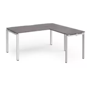 Image of Adapt desk 1600mm x 800mm with 800mm return desk - white frame and grey oak top