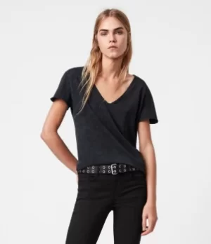 Image of AllSaints Womens Emelyn Budan T-Shirt, Black, Size: XS