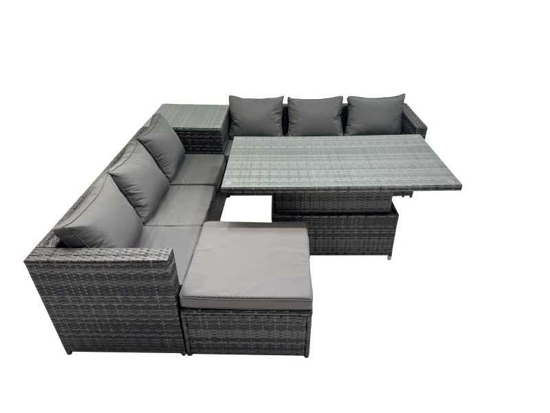 Image of Fimous 7 Seater Outdoor Garden Rattan Furniture Set with Big Stool Dark Grey Dark Grey Unisex