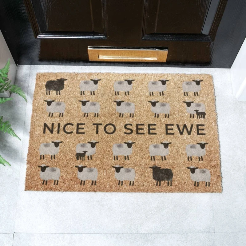 Image of Artsy Mats Nice To See Ewe Sheep Doormat (60 x 40cm) in Brown Size: 40cm x 60cm Brown Unisex 40cm x 60 cm