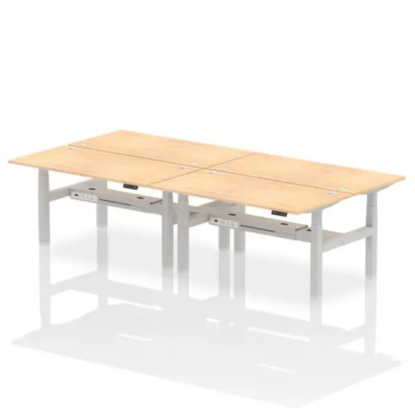Image of Air Air Back-to-Back 1600 x 800mm Height Adjustable 4 Person Bench Desk Maple Top with Cable Ports Silver Frame HASCP4P16800MPES