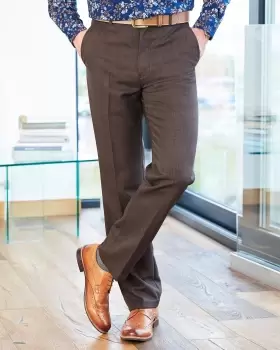 Image of Cotton Traders Mens Flat Front Supreme Trousers in Brown