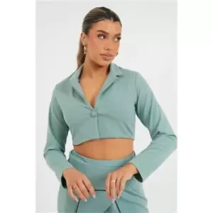 Image of I Saw It First Sage Co-Ord Jersey Cropped Button Detail Blazer - Green