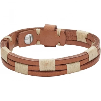 Image of Mens Fossil Stainless Steel & Leather Bracelet