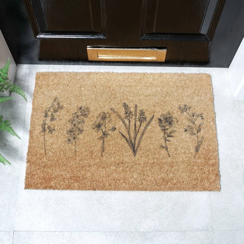 Image of Artsy Mats Wild Flowers Doormat (60 x 40cm) in Brown Size: 40cm x 60cm Brown Unisex 40cm x 60 cm