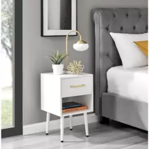 Image of Taylor Small 1 Drawer White Bedside Table - Gold Handles