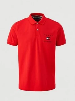 Image of Tommy Hilfiger Tommy Flag Hilfiger Polo Shirt - Red
