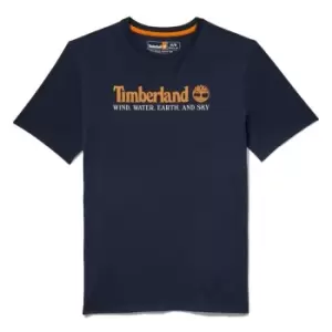 Image of Timberland Logo Print T Shirt - Blue