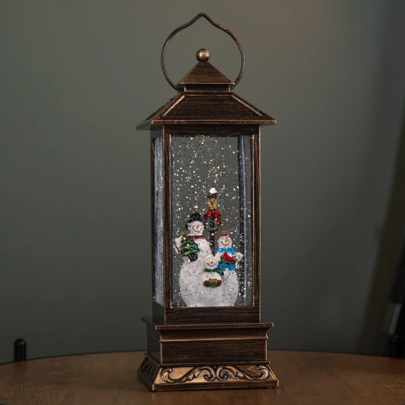 Image of 27cm Battery Operated Light up Bronze Christmas Water Spinner with Snowman Scene & LEDs