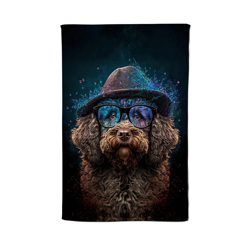 Image of Warren Reed - Designer Labradoodle Dog With Glasses Splashart Tea Towel Multicolor Unisex