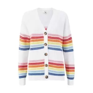 Image of Yumi White Rainbow Stripe Knitted Cardigan - White