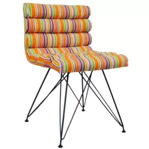 Image of Techstyle Retro Bright Stripe Metal Leg Padded Dining Chair Orange / Pink