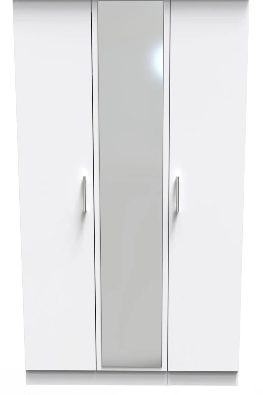 Image of Cornwall Triple Mirrored Wardrobe In White Matt (Ready Assembled)