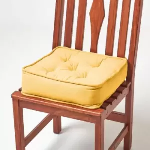 Image of Mustard Cotton Dining Booster Cushion - Yellow - Homescapes