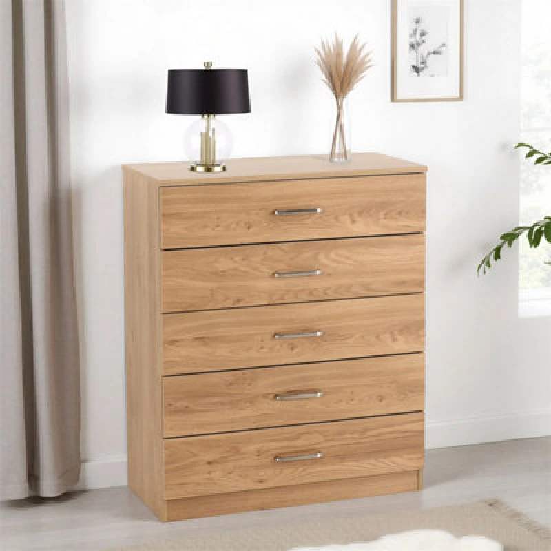 Image of Seconique Dakota 5 Drawer Chest - Oak Effect, Brown 100-102-206