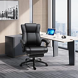 Image of Vinsetto Executive Home Office Chair High Back PU Leather Recliner, with Foot Rest, Black