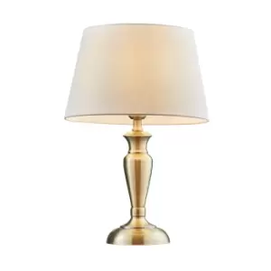 Image of Table Lamp Antique Brass & Pale Grey Cotton 60W E27 Base & Shade e10518