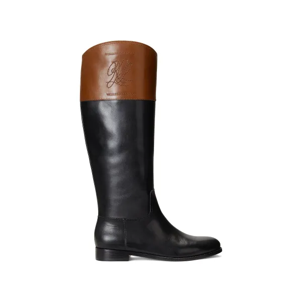 Image of Two-Tone Riding Boots in Leather with Flat Heel