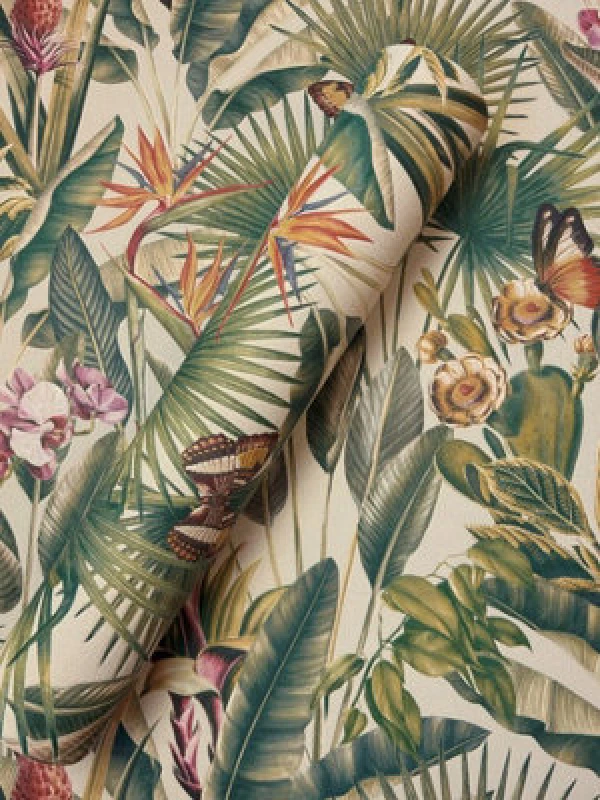 Image of Rasch Zanzibar Cream Heavyweight Vinyl Wallpaper, Multi 400020