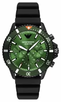 Image of Emporio Armani AR11463 Mens Green Dial Black Silicone Watch