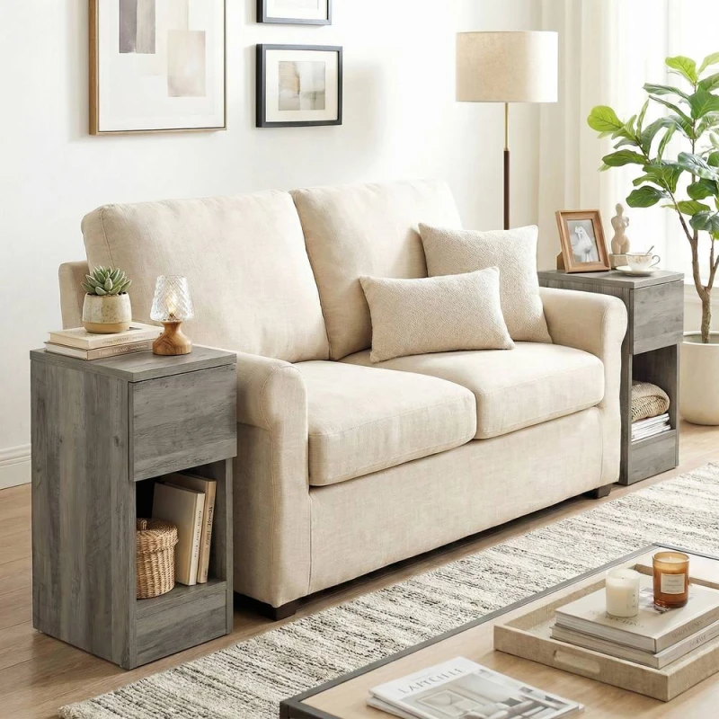 Image of HOMCOM Bedside Tables Set of 2, Nightstands for Bedroom, Living Room in Grey Grey Unisex