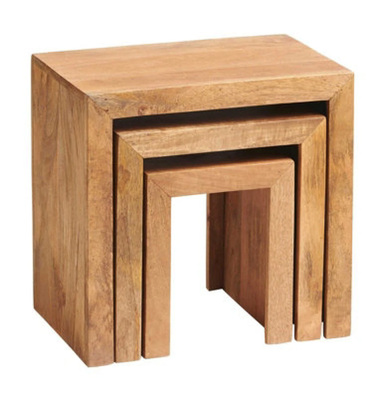 Image of Buttercup Farm Toko Light Mango Nest Of 3 Tables - Solid Mango Wood - L30 X W46 X H46 Cm