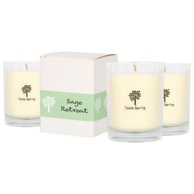 Image of Nicola Spring 160G Sage Retreat Soy Wax Candles - Pack Of 3 - Herbal Spa Scent Glass Jars - Long Burn Aromatherapy Candle