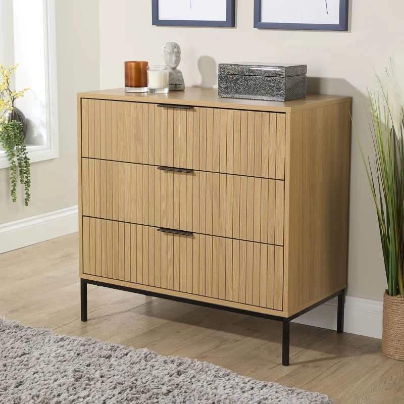 Image of Home Source Wisbech Chest Of 3 Drawers Bedroom Storage Unit