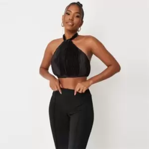 Image of Missguided Plisse Halterneck Crop Top - Black