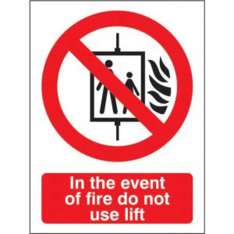 Image of Seco Prohibition Safety Sign In The Event Of Fire Do Not Use Lift Self EXR28902SS