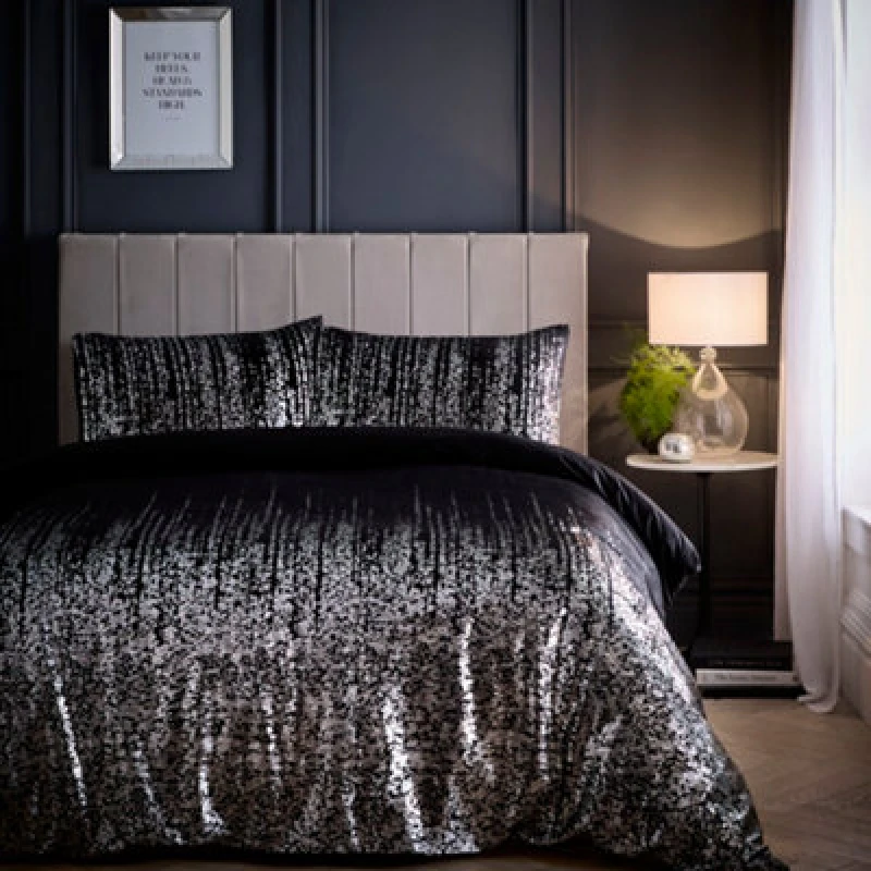 Image of Portfolio Home Marseilles Printed Velvet Metallic Soft Easy Care Bed Linen Bedding Duvet Cover Quilt Set With Pillow Case