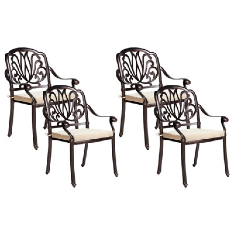 Image of Beliani Set Of 4 Garden Chairs With Cushions Ancona Metal Dark Brown