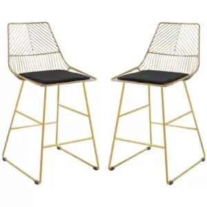 Image of HOMCOM Set of 2 Bar stools Modern Counter Height Wire Metal Bar chairs for Kitchen, Bar Counter, Gold