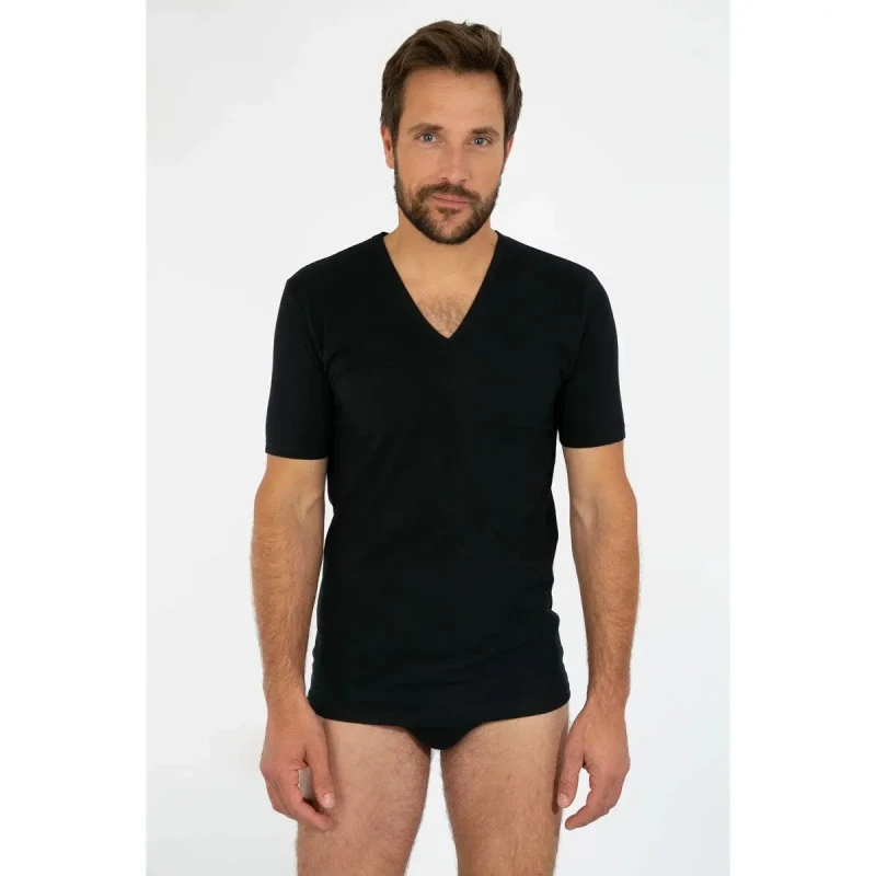 Image of Armor-Lux V-neck T-Shirt Armor-Lux Noir Male XL